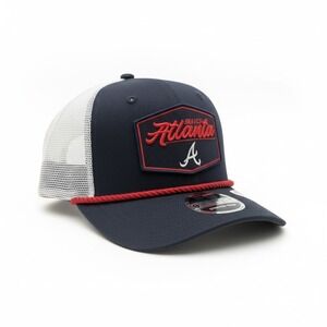 New Era Atlanta Braves 9SEVENTY Stretch-Snap Trucker Hat Navy Blue MLB Cap OSFM